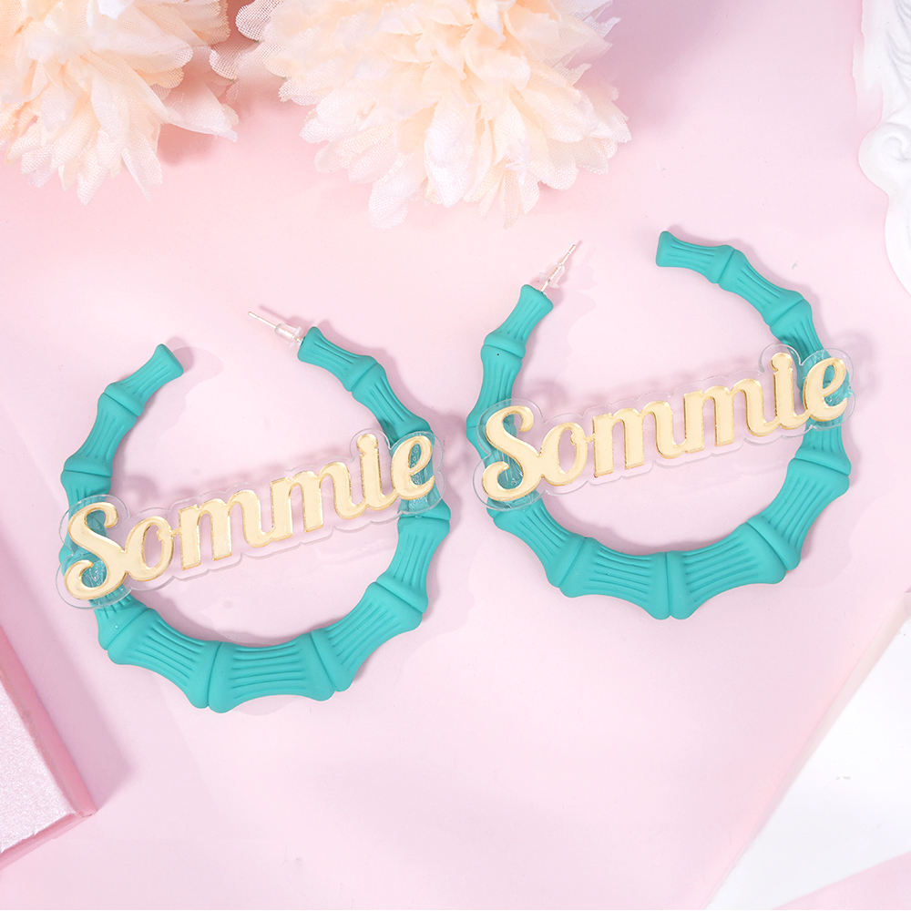 60mm Bamboo Earrings Personalized Custom Acrylic Macron Gorgeous Name Earrings -silviax