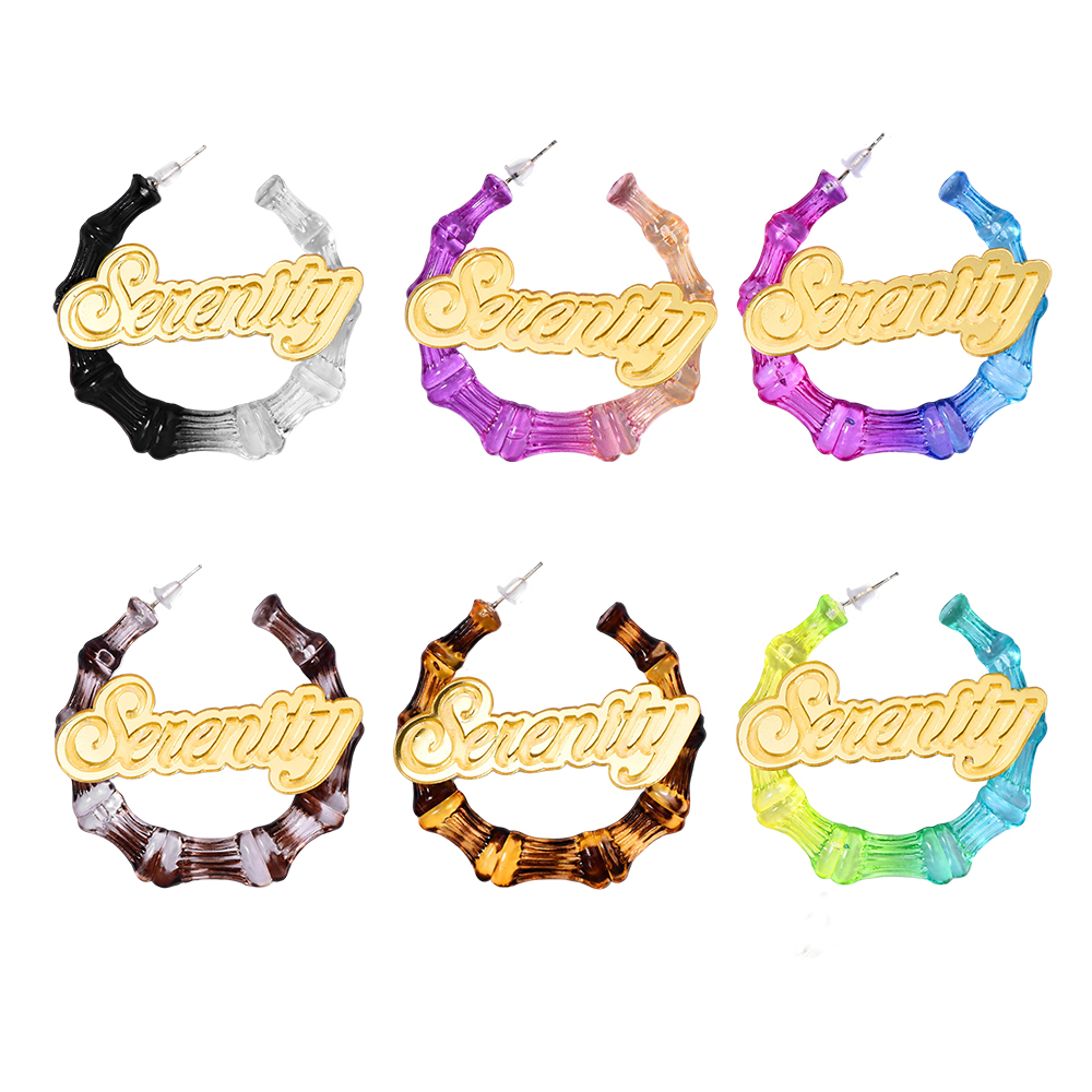 30mm Two Color Bamboo Earrings Personalized Custom Acrylic Gradient Name Earrings -silviax