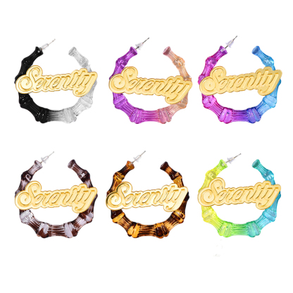 30mm Two Color Bamboo Earrings Personalized Custom Acrylic Gradient Name Earrings -silviax