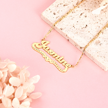 Personalized Diamond Cut Name Necklace with Heart And Nameplate Bamboo Earrings Set-silviax