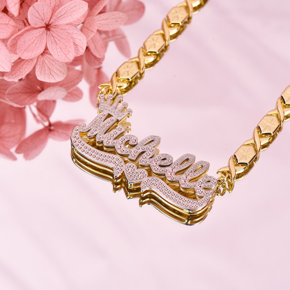 Double Layer Two Tone XOXO Chain with Crown And Heart Personalized Custom Gold Plated Name Necklace-silviax