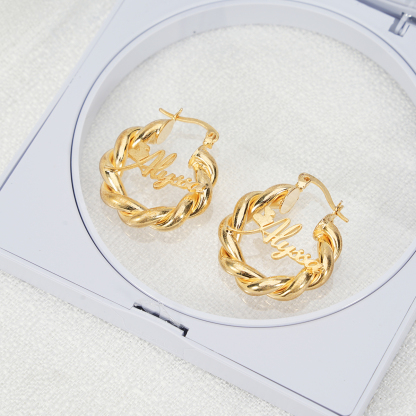 Personalized Custom Jewelry Set 2pcs Love Heart Name Necklace Mini Hoop Earrings 