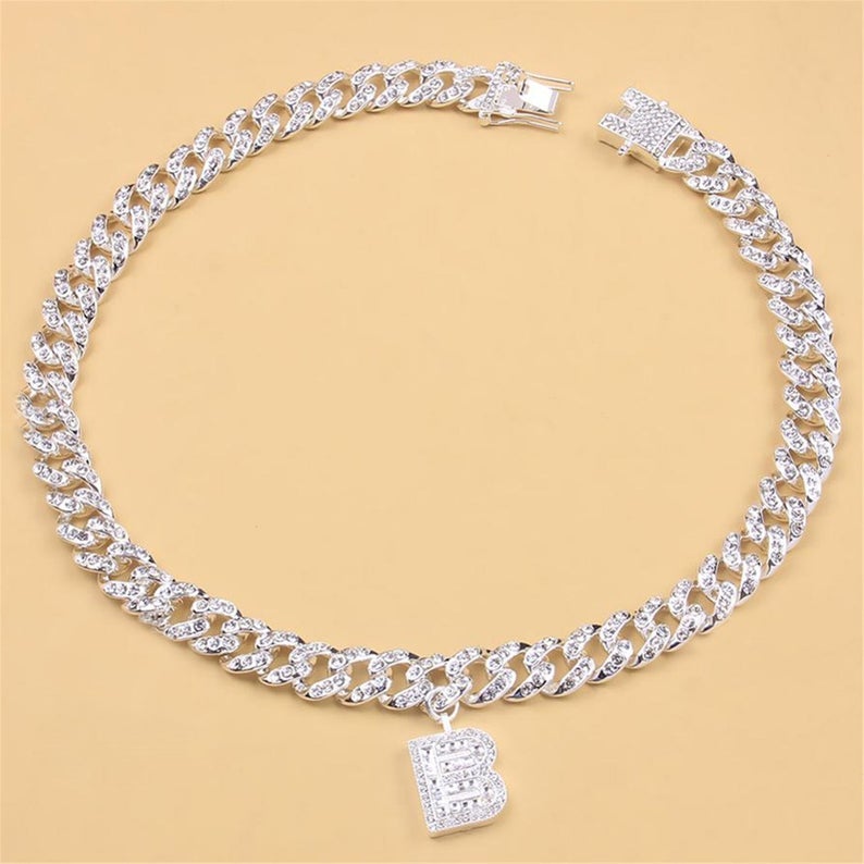 Cuban Chain Baguette Personalized Custom A-Z Letter Pendant Initial Necklace-silviax