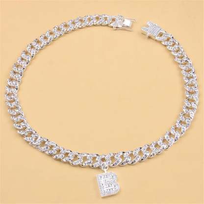 Cuban Chain Baguette Personalized Custom A-Z Letter Pendant Initial Necklace-silviax