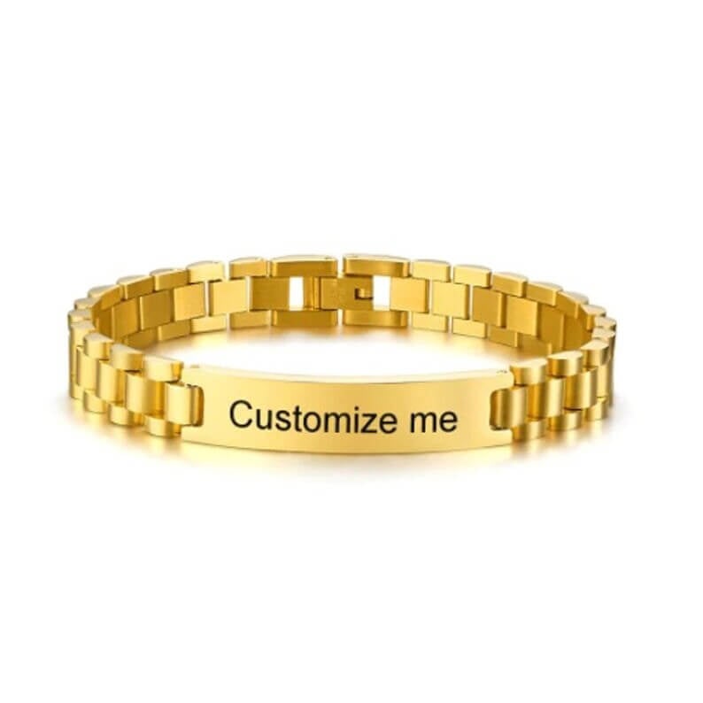 10mm Strap Chain Gold Plated Personalized Custom Engraved Name Bracelet-silviax
