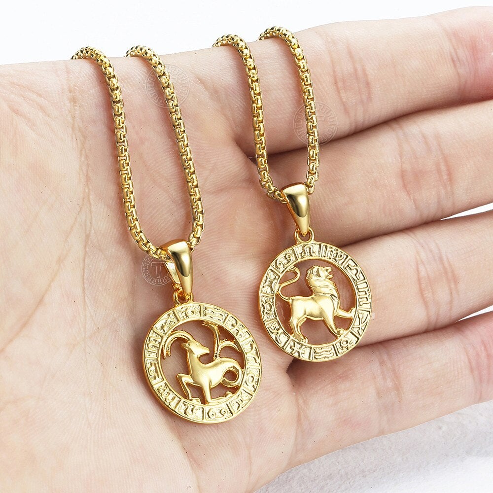 12 Horoscope Round Gold Plated Pendant Necklace-silviax