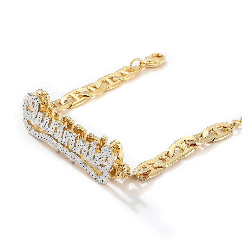 Heart Double Layer Two Tone Personalized Custom Gold Plated Name Bracelet-silviax
