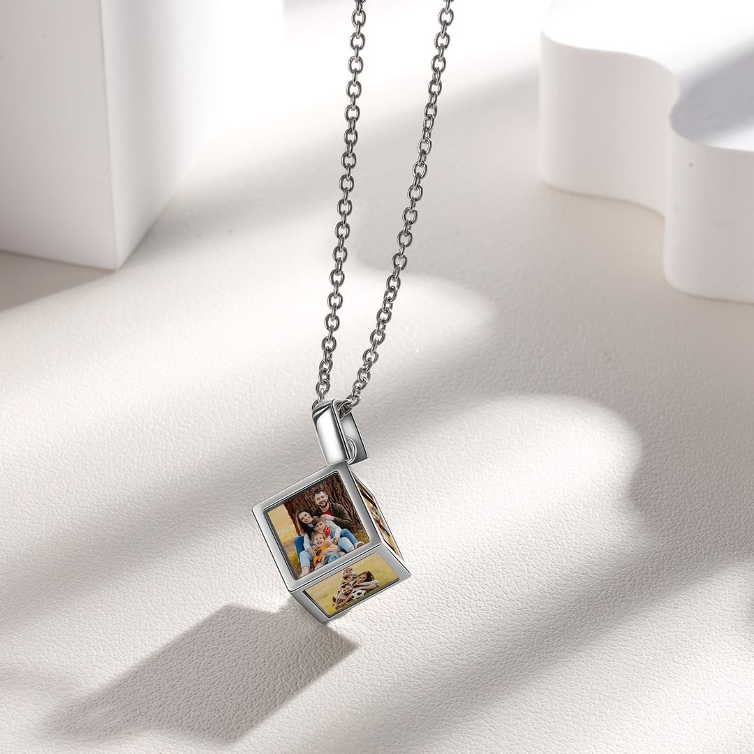 White Gold Personalized Custom Cubic Photo Necklace Family Necklace-silviax