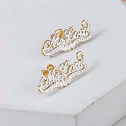 Heart Two-tone Name Ring Bracelet Earrings and Double Plate Necklace Gold Plated Custom Set-silviax