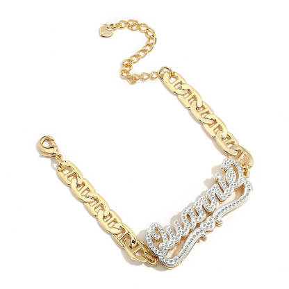 Heart Double Layer Two Tone Personalized Custom Gold Plated Name Bracelet-silviax