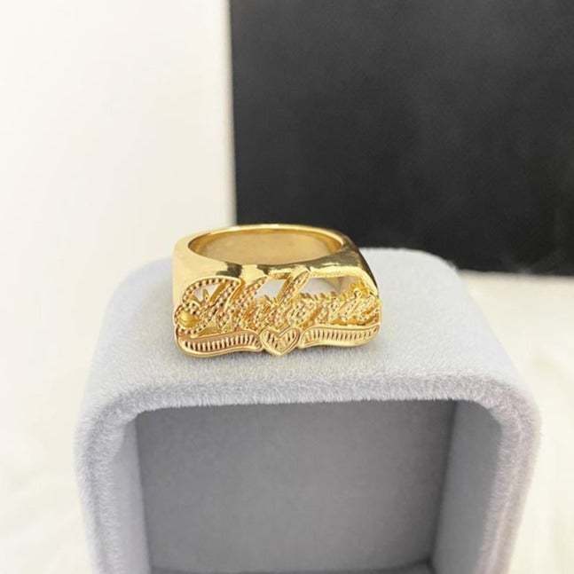 Love Heart Personalized Custom Nameplate Gold Plated Name Ring Jewelry Gift for Women Girlfriend-silviax