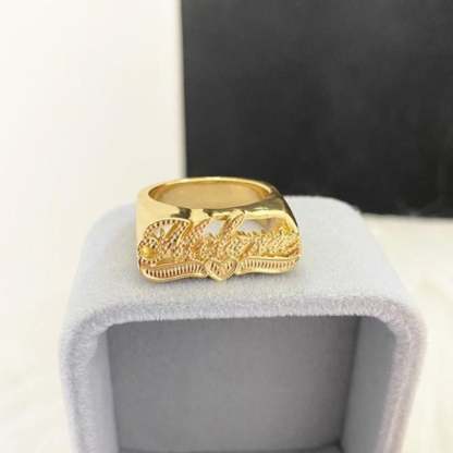 Love Heart Personalized Custom Nameplate Gold Plated Name Ring Jewelry Gift for Women Girlfriend-silviax