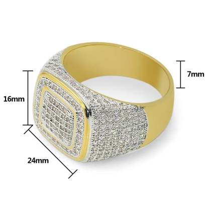 Micro Pave Bling Gold Plated Ring Hip Hop Style Jewelry for Men-silviax