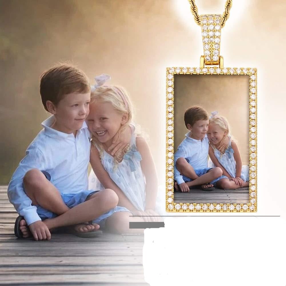 Square Pendant Personalized Custom Text Photo Necklace Gold Plated-silviax
