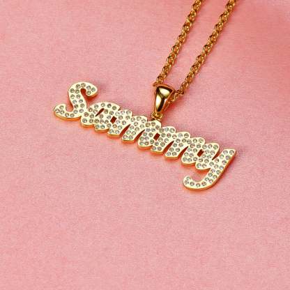 Gold Plated Personalized Diamonds Name Necklace-silviax
