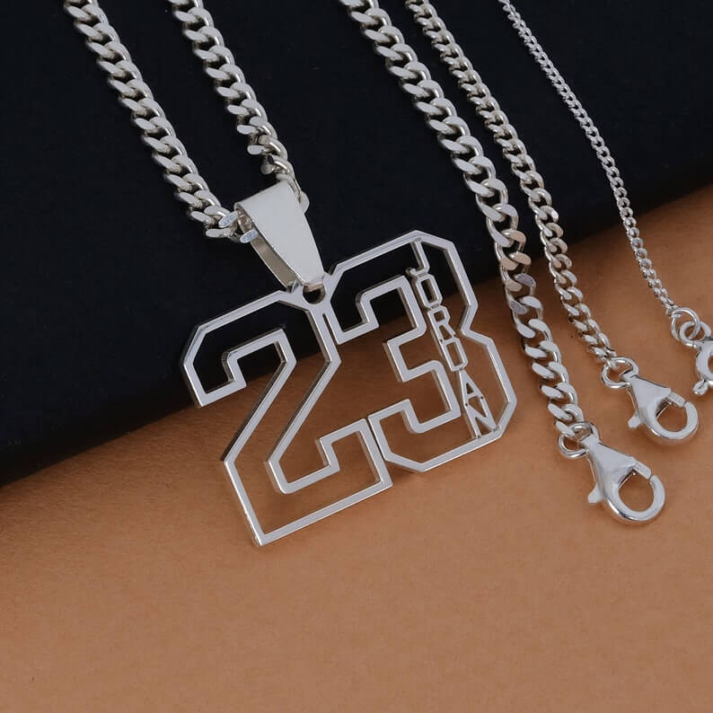 Hollow Out Player Number Pendant With Name Personalized Custom White Gold Name Necklace-silviax