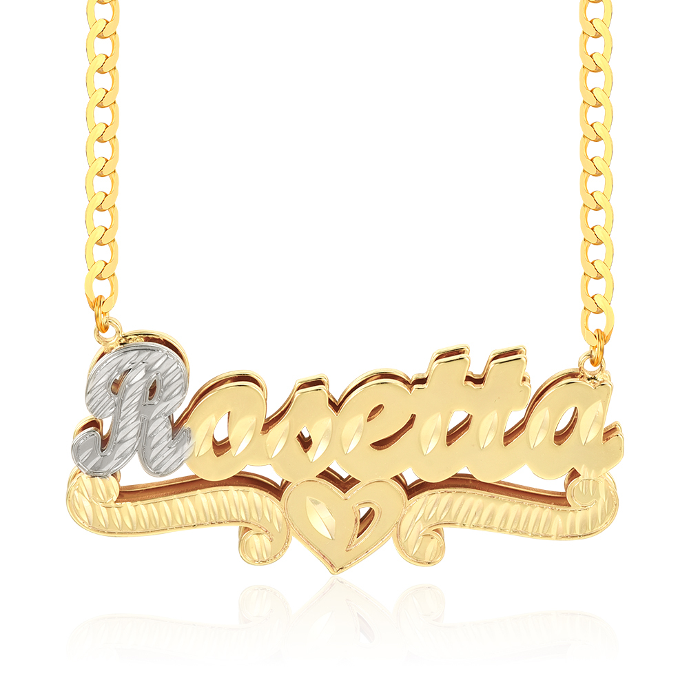 Double Layer Two Tone Nameplate Personalized Custom Gold Plated Name Necklace with Heart-silviax