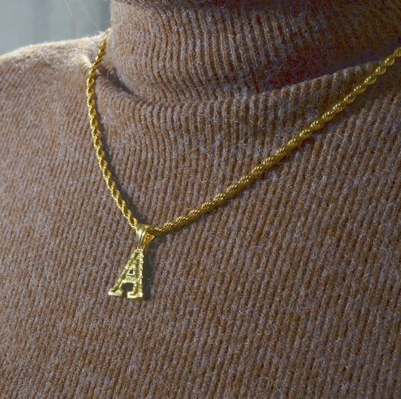 Personalized Custom Gold Plated Diamond Cut Capital Letter Pendant Intial Necklace-silviax