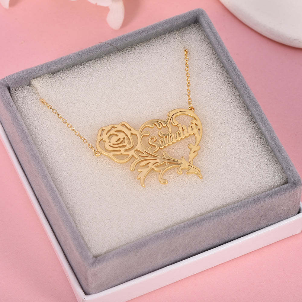 Rose Heart Pendant Personalized Custom Gold Plated Name Necklace-silviax