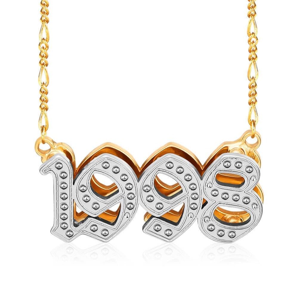 Double Layer Two Tone Birth Years Lucky Number Personalized Custom Gold Plated Number Necklace-silviax