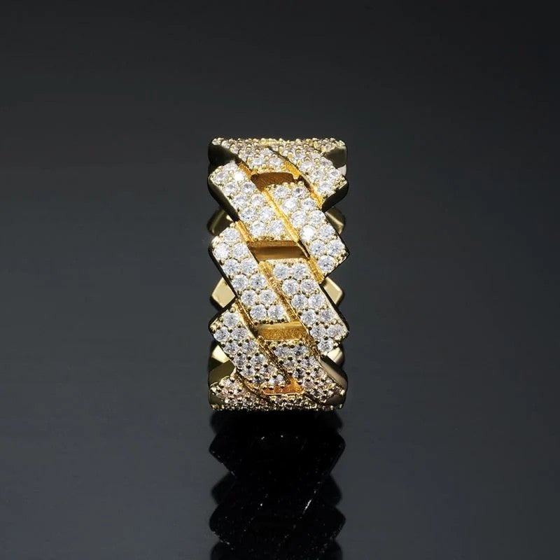 14mm Inlaid Crystal Gold Plated Cuban Ring-silviax