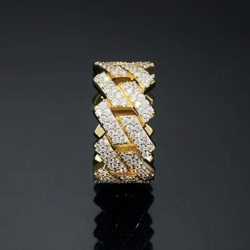 14mm Inlaid Crystal Gold Plated Cuban Ring-silviax