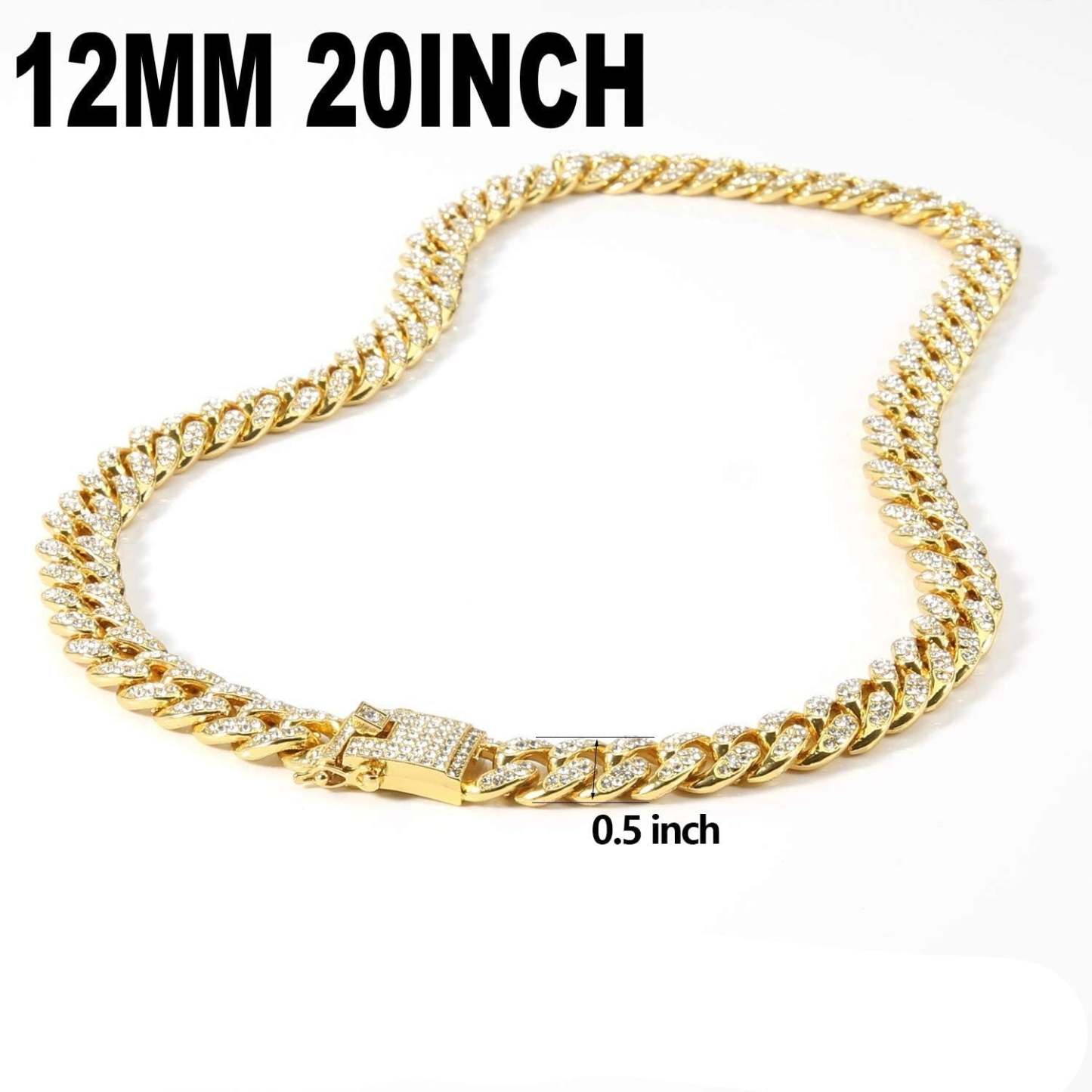 12MM Cuban Chain Gold Plated CZ Fully Iced-Out Necklace Hip Hop Style Jewelry for Men Women-silviax