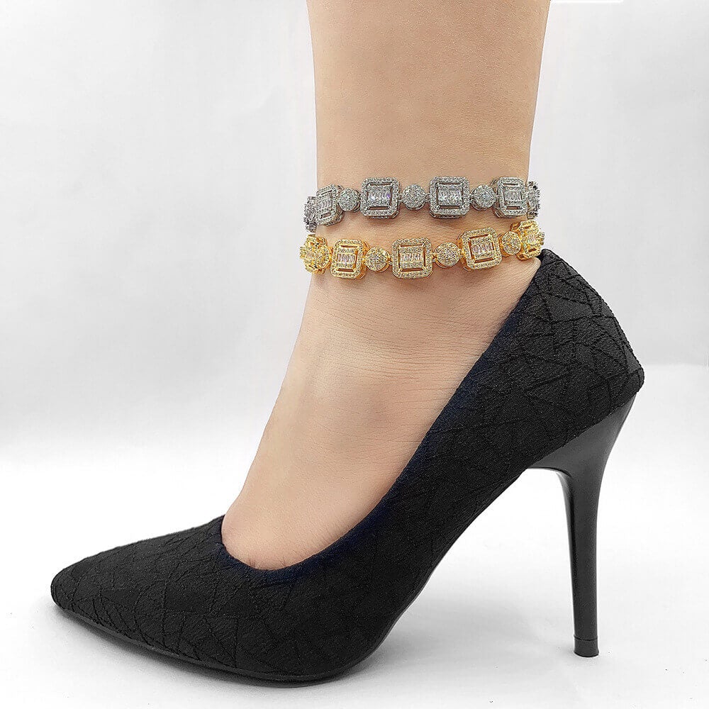 12mm Zircon Gold Plated Anklet Hip Hop Style-silviax