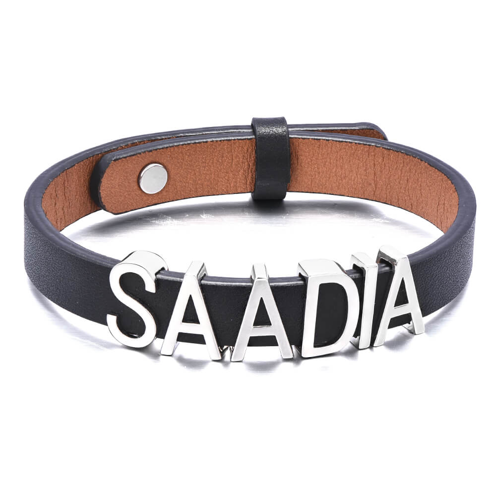 Capital Letter Leather Bracelet Personalized Custom Name Bracelet For Man Father's Day Gift-silviax