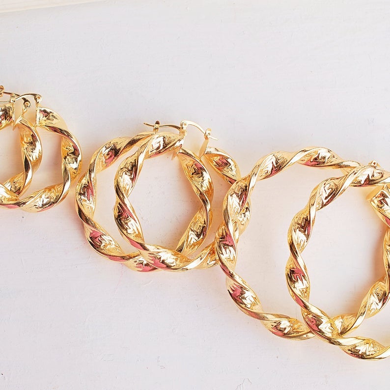 Twisted 30mm/60mm/80mm Gold Plated Hoop Earrings-silviax