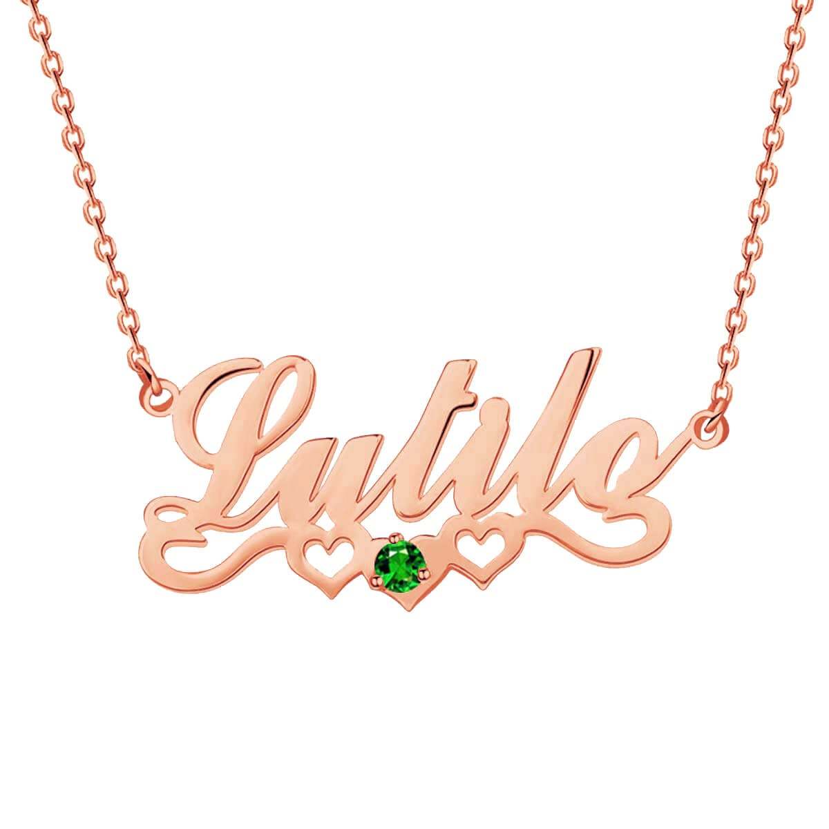 Three Heart and Birthstone Personalized Custom Name Necklace Mother Gift-silviax