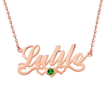 Three Heart and Birthstone Personalized Custom Name Necklace Mother Gift-silviax