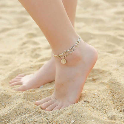 Personalized Hexagon Letter Mariner Initial Anklets for Women-silviax