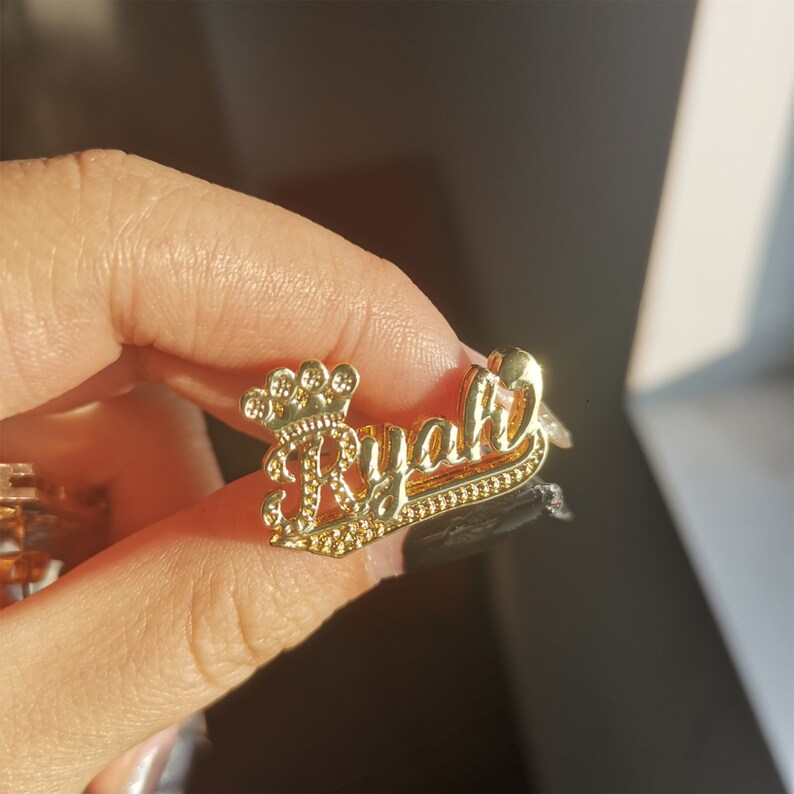 Double Layer Crown Nameplate Personalized Custom Gold Plated Name Stud Earrings-silviax