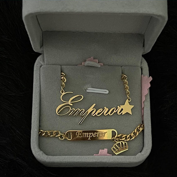 Star and Crown Baby Name Jewelry Set Personalized Name Necklace and Bar Bracelets-silviax