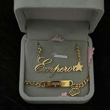 Star and Crown Baby Name Jewelry Set Personalized Name Necklace and Bar Bracelets-silviax