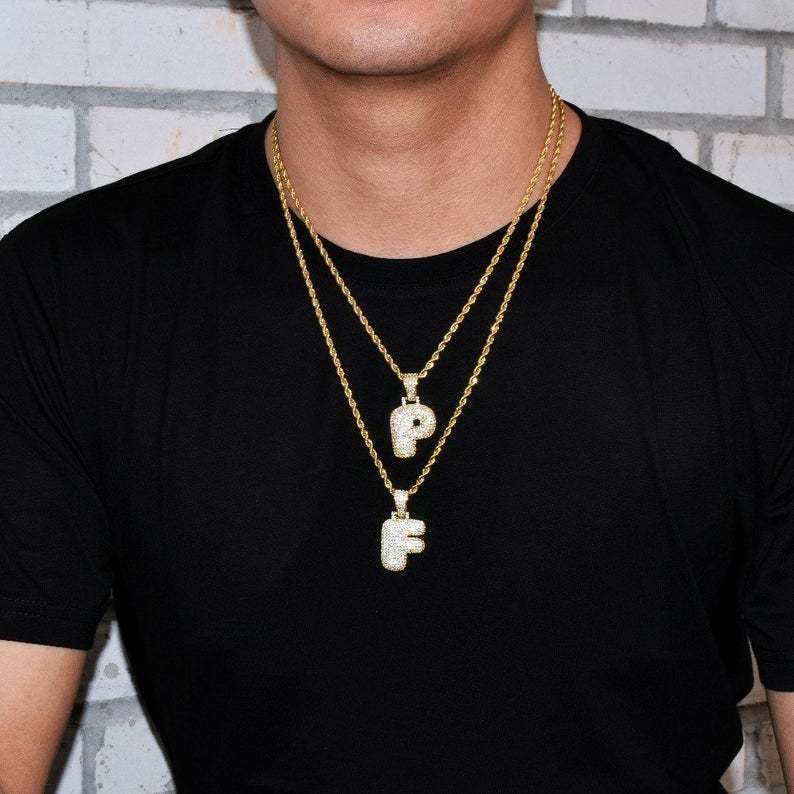 Bling Bubble Letter Necklace Crystal Hip Hop Personalized Custom Gold Plated-silviax