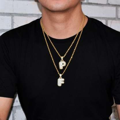 Bling Bubble Letter Necklace Crystal Hip Hop Personalized Custom Gold Plated-silviax