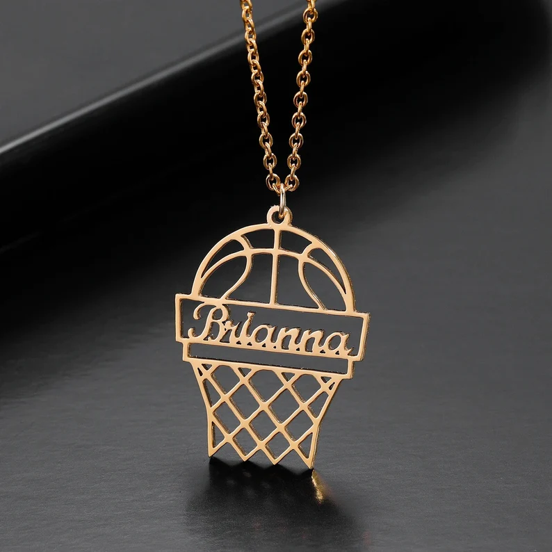 Personalized Sports Hollow Basketball Name Pendant Chain Custom Name Necklace-silviax