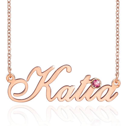 Custom Engraved Gold Plated Name Necklace With Birthstone-silviax
