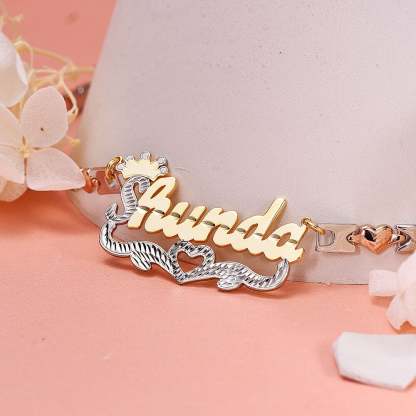Three Tone XOXO Chain with Crown Heart Gold Plated Personalized Custom Two Tone Name Necklace-silviax