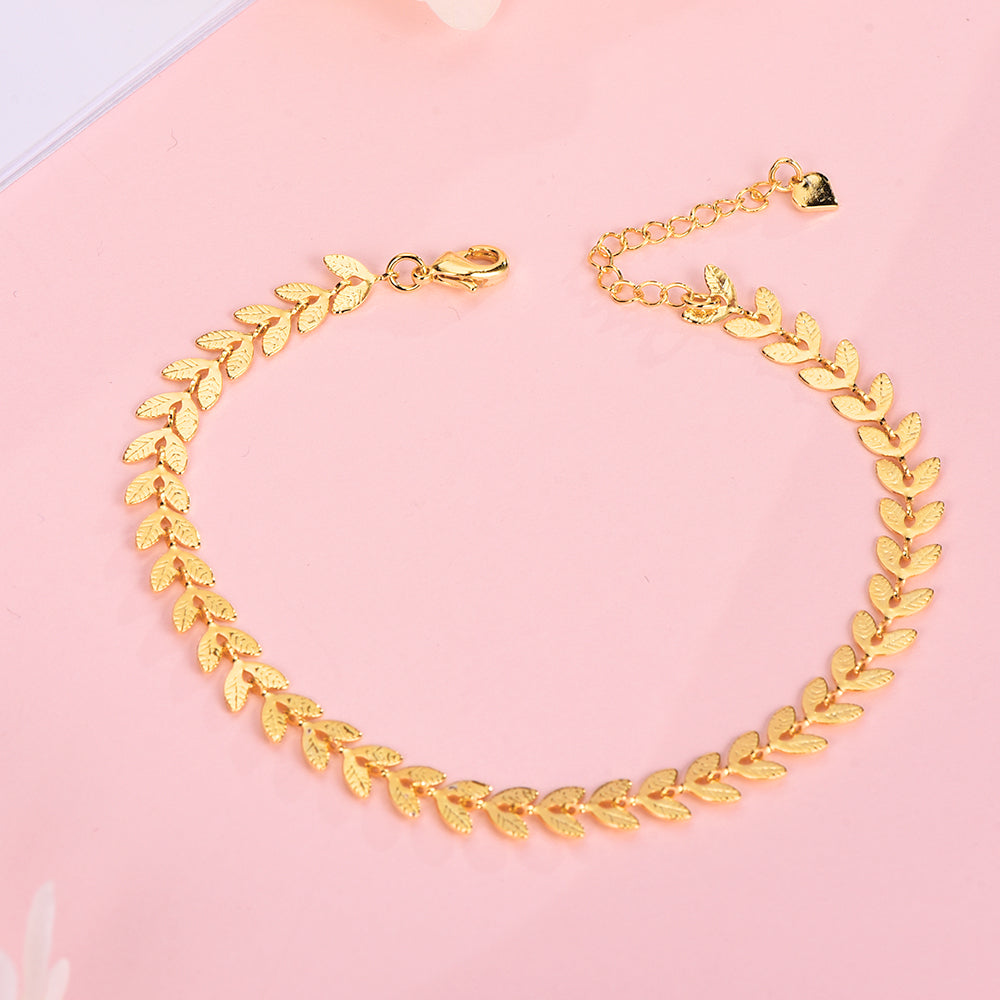 6mm Leaves Chain Gold Plated Bracelet-silviax