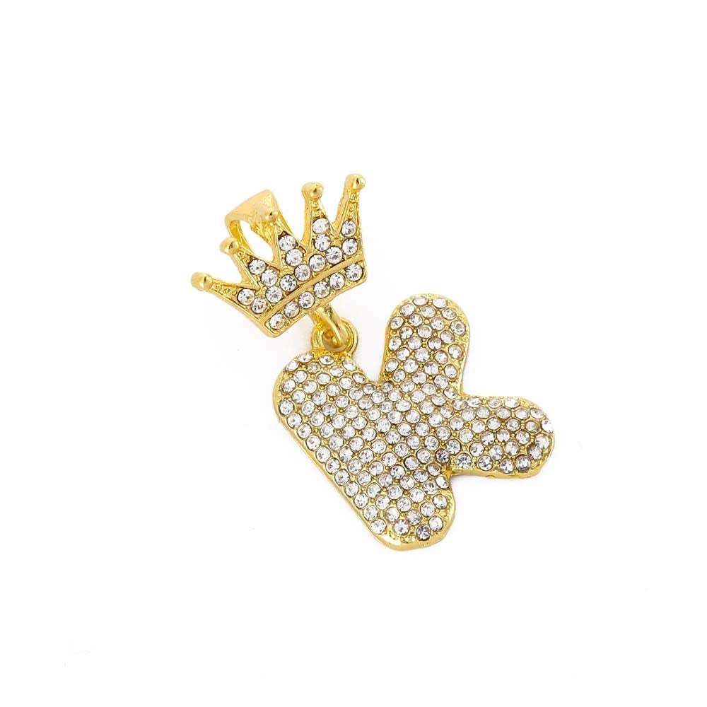 Tennis Chain Crown Letter Pendant Hip Hop Style Custom Initial Necklace Gold Plated-silviax