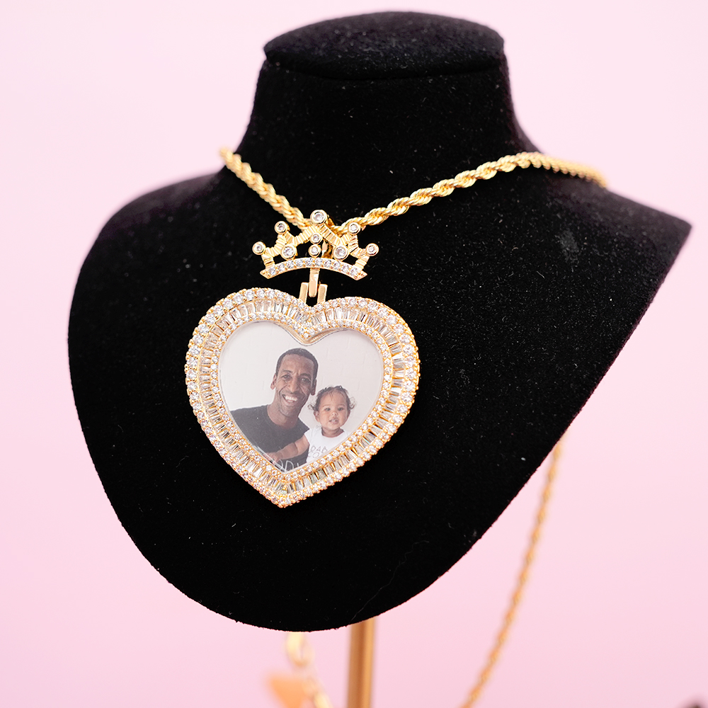 Princess Photo Chain Personalized Crown Heart Photo Pendant Necklace with Zircon-silviax