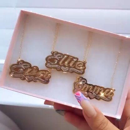 Two Tone Double Layer Gold Plated Personalized Custom Heart Nameplate Necklace