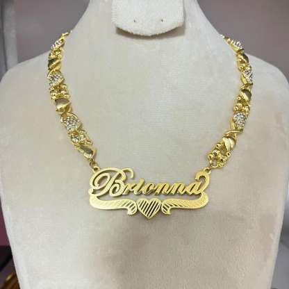 Personalized Custom Teddy XOXO Chain Double Layer Diamond Cut Heart Name Necklace-silviax
