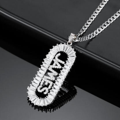 Inlaid Crystal Zircon Vertical Pendant Personalized Custom Name Necklace-silviax