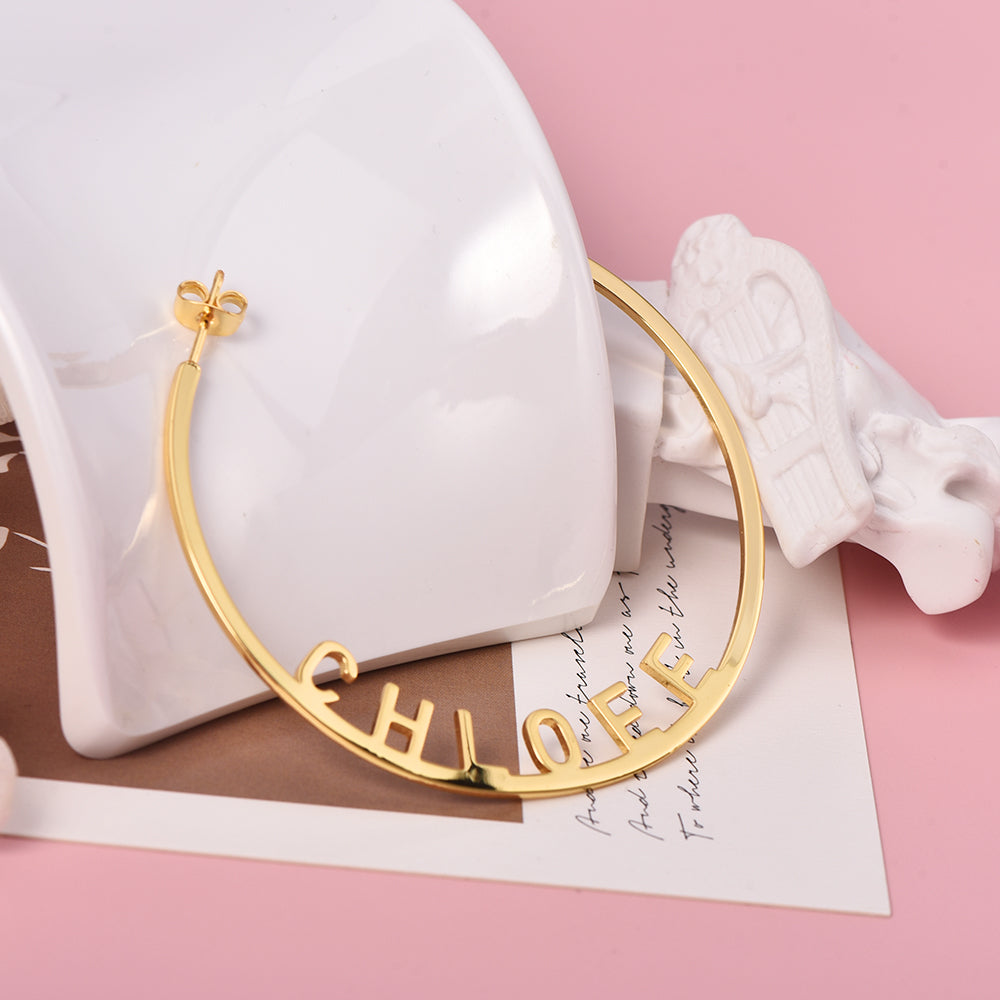 Space Letter Personalized Name Hoop Earrings-silviax
