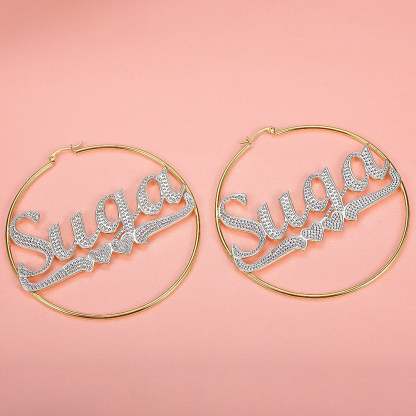 Two Tone Gold Plated Personalized Hoop Name Earrings with Heart-silviax
