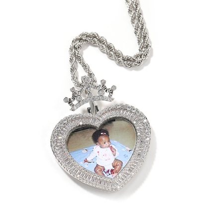 Princess Photo Chain Personalized Crown Heart Photo Pendant Necklace with Zircon-silviax